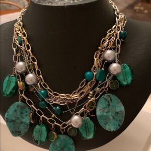 Chico's Jade Green and Gold Multi-Strand Necklace